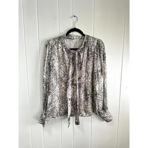 Joie Long Sleeve Snake Print Blouse with Tie Neck size small